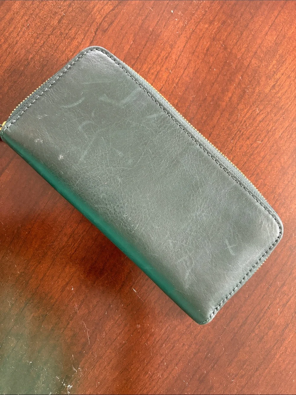 Madewell Zip-Around Green Leather Wallet
